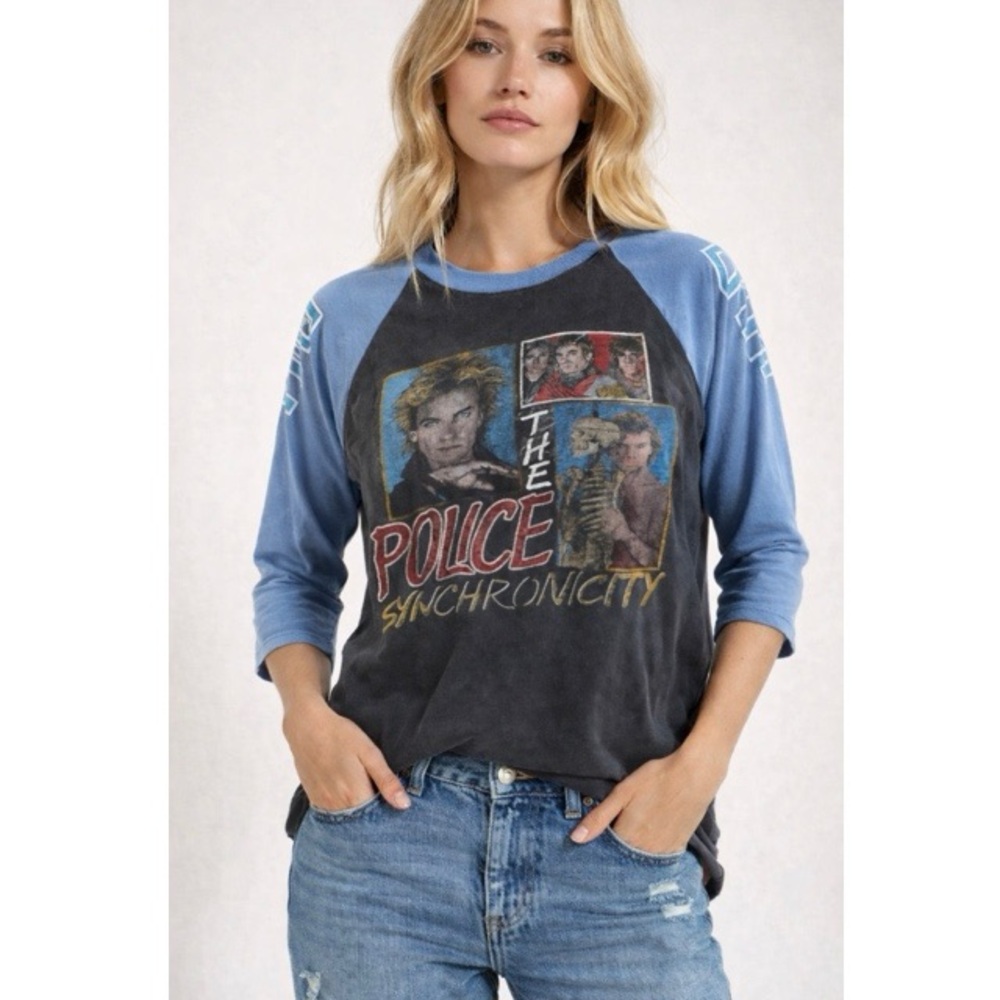 Vintage The Police 'Synchronicity' Raglan Tee - Blue/Charcoal